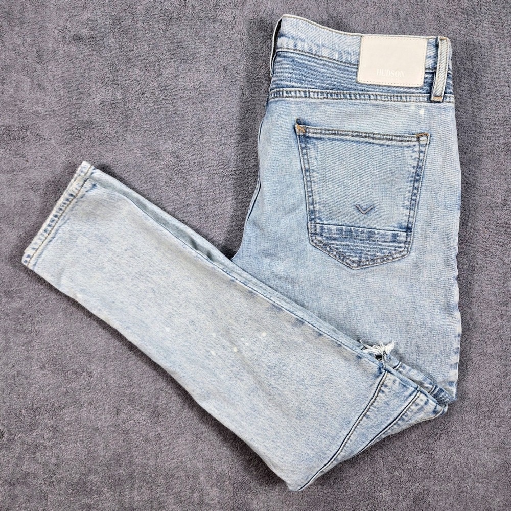 Hudson Blinder V2 Biker Jeans Mens 33 (34) Light Wash Distressed Moto Skinny